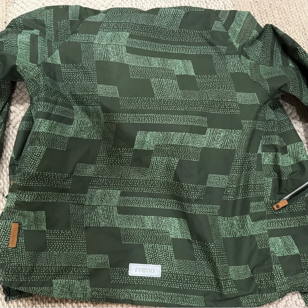 Children's Green Geo-Print Hooded Rain Jacket